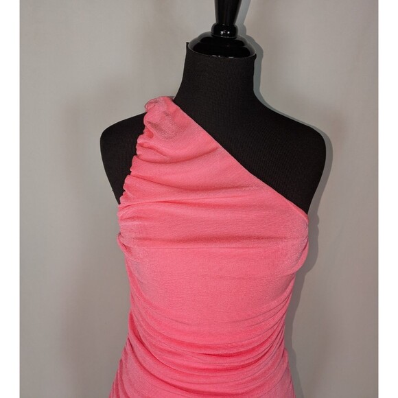 Women's Dress M Pink One Shoulder Ruched Bodycon Barbie Barbiecore Prom Hoco - Picture 2 of 5
